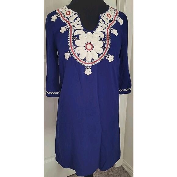 BODEN Blue Embroidered Dress – Women’s 2R – Classic Floral Elegance - Picture 2 of 9